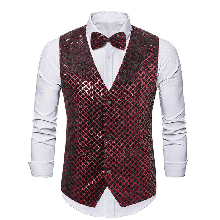 Herren eleganter Pailletten-Blazer mit passendem Fliegenverschluss Drune