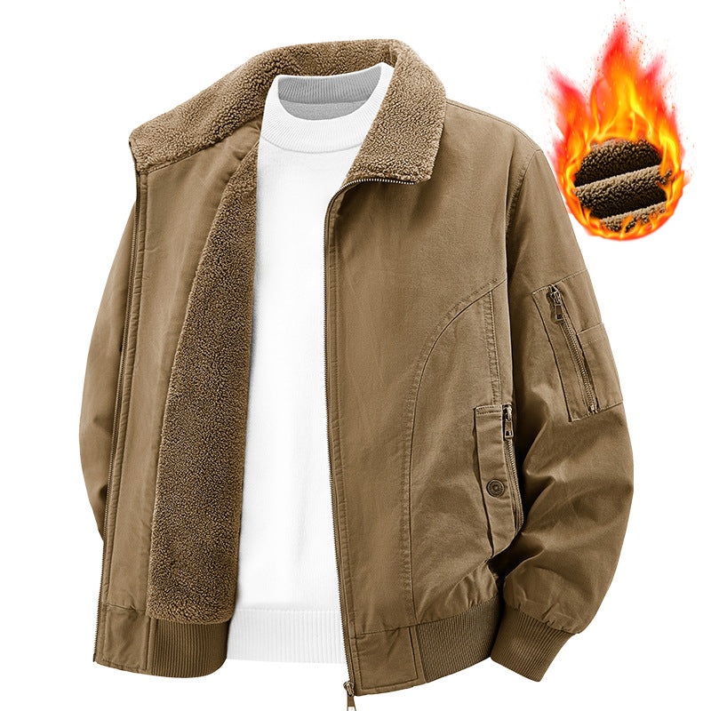Herren Thermo-Bomberjacke im Vintage-Stil mit Teddyplüsch-Futter und Mehrfach-Taschen Drune