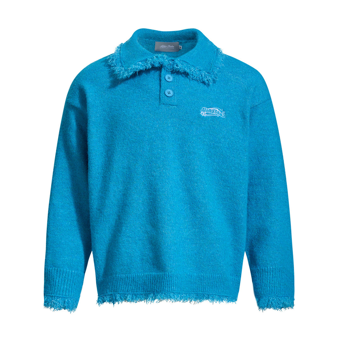 Unisex Grobgestrickter Polokragen-Pullover mit Fransenbesatz Drune