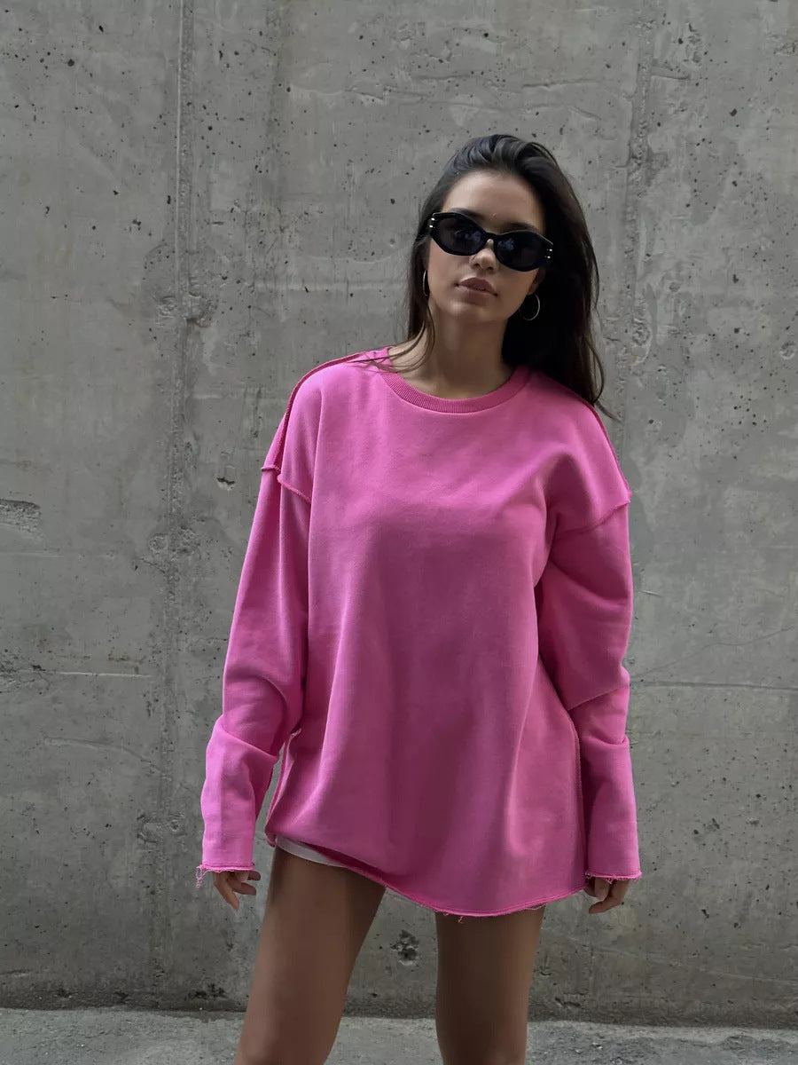 Damen Oversize-Sweatshirt mit rohem Saum und überschnittenen Schultern Drune