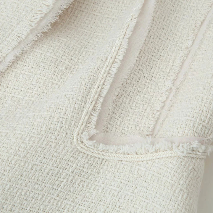 Damen nan taillierte Bouclé-Jacke mit Stehkragen, Zierriegel und dezenten Fransen Drune