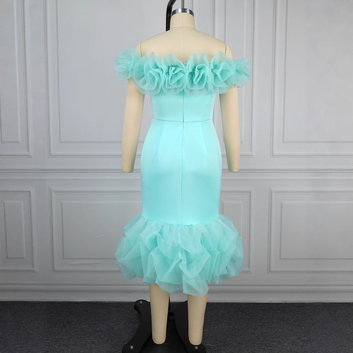 Damen Off-Shoulder Kleid mit voluminösen Rüschen Drune
