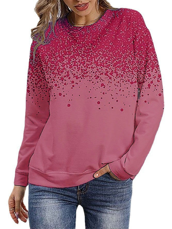 Damen Sweatshirt mit Farbverlauf-Punktdruck und Rundhalsausschnitt Drune