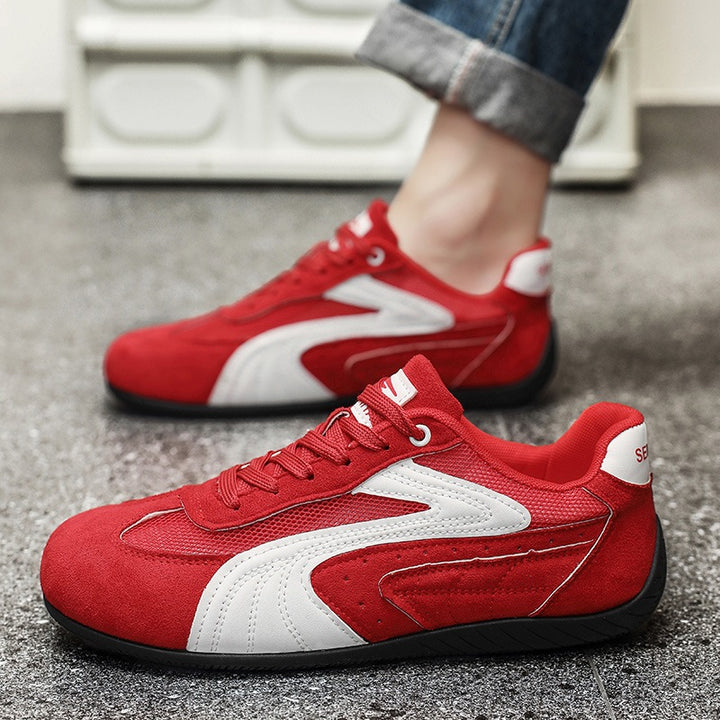 Damen retro-angehauchte Veloursleder-Sneaker mit atmungsaktivem Mesh-Einsatz und rutschfester Gummilaufsohle Drune