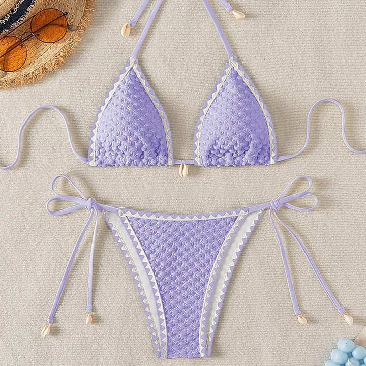 Damen Triangel-Bikini mit zarten Muschelverzierungen Drune