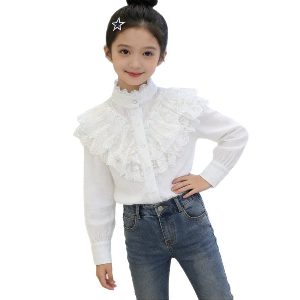 Mädchen elegante Rüschenbluse mit feinen Details Drune
