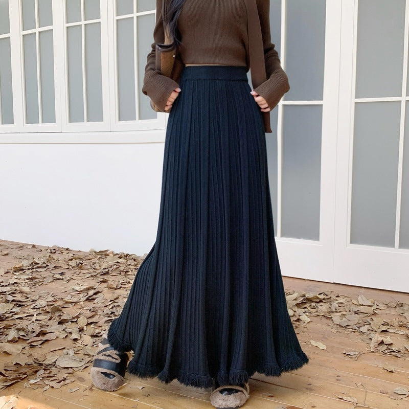 Damen Eleganter und fließender Maxirock mit plissierten Details Drune