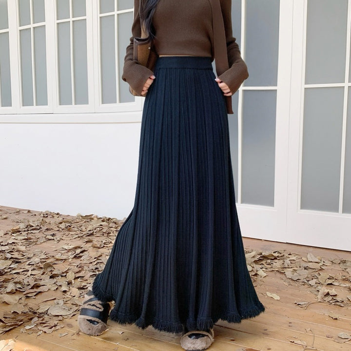 Damen Eleganter und fließender Maxirock mit plissierten Details Drune