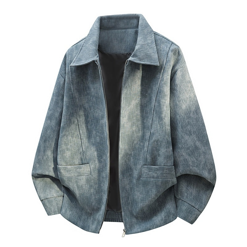 Herren Oversize-Bomberjacke im Used-Effekt mit Stehkragen, elastischem Bund und Pattentaschen Drune