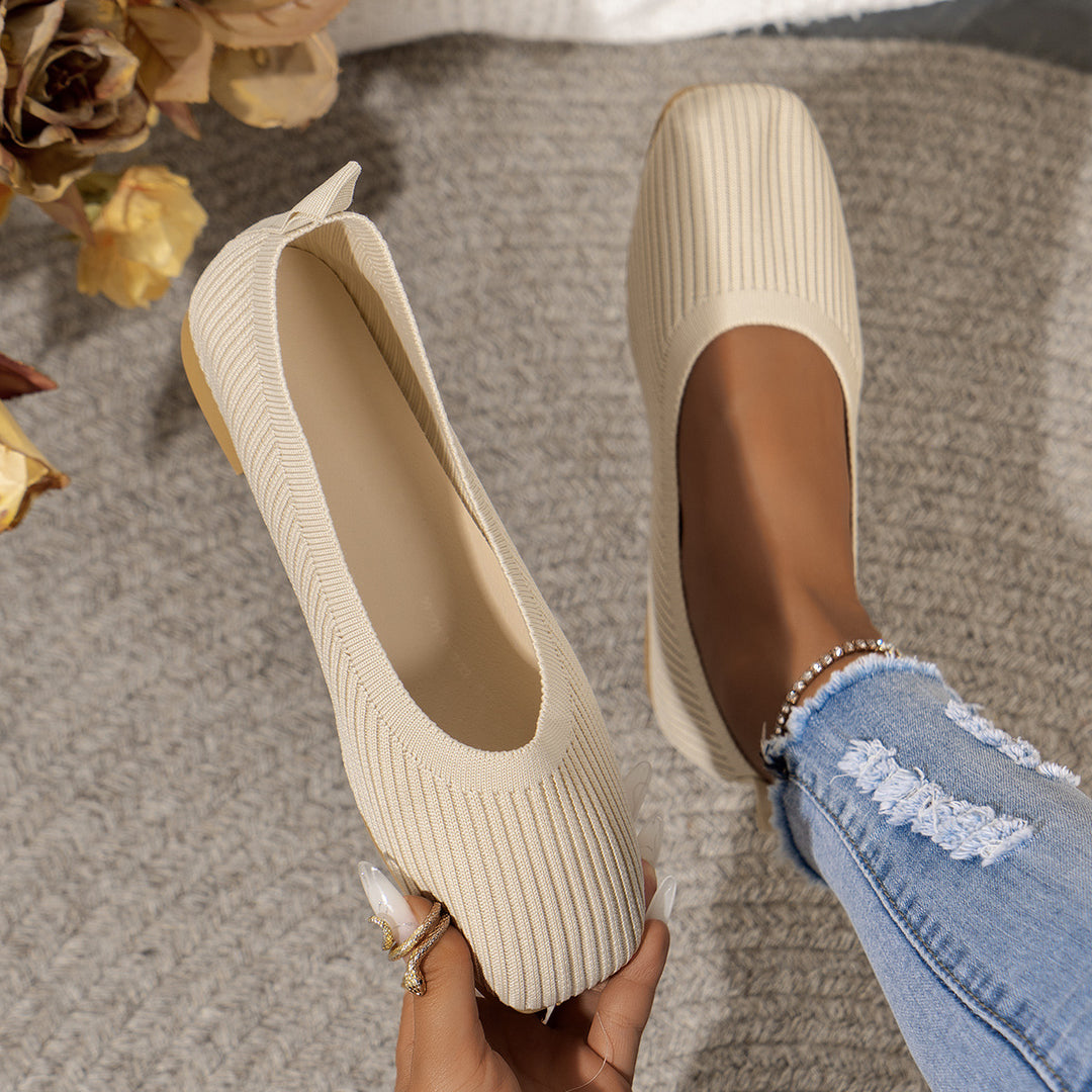 Damen Atmungsaktive Strick‑Ballerinas mit quadratischer Spitze Drune