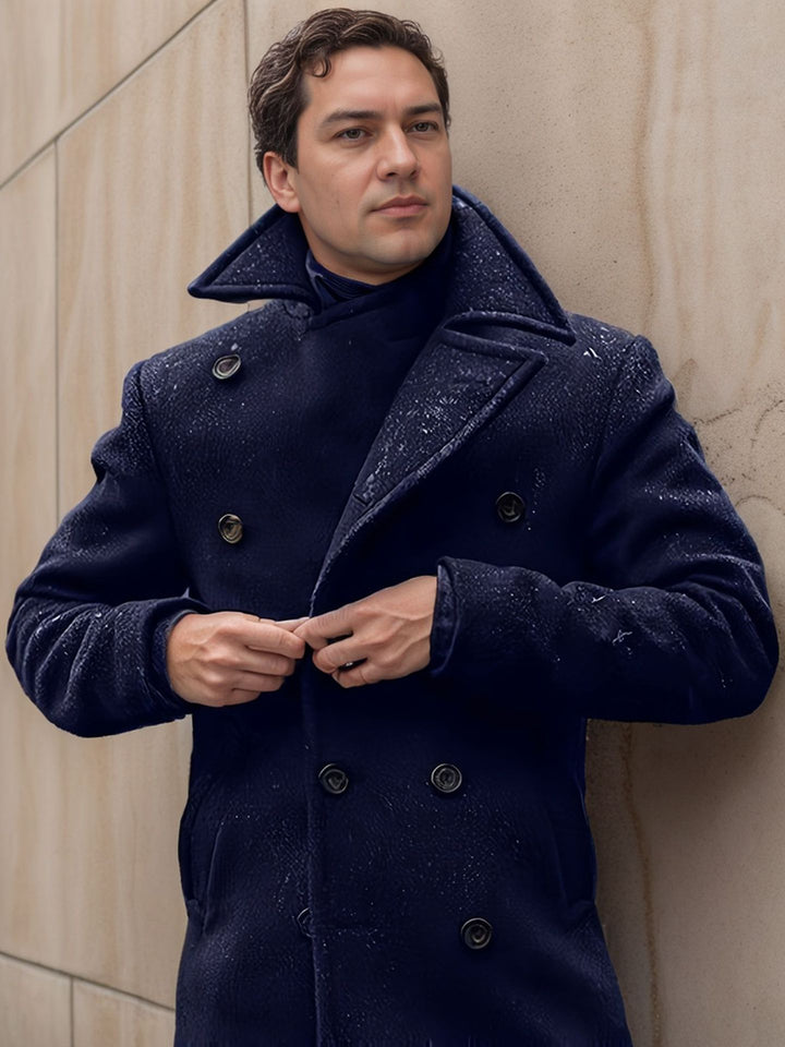 Herren eleganter doppelreihiger Wollmantel mit strukturiertem Obermaterial Drune