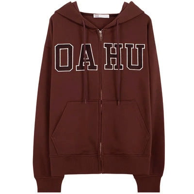 Damen nan extralanges College-Kapuzenzipper im Oversize-Schnitt mit Kängurutaschen Drune