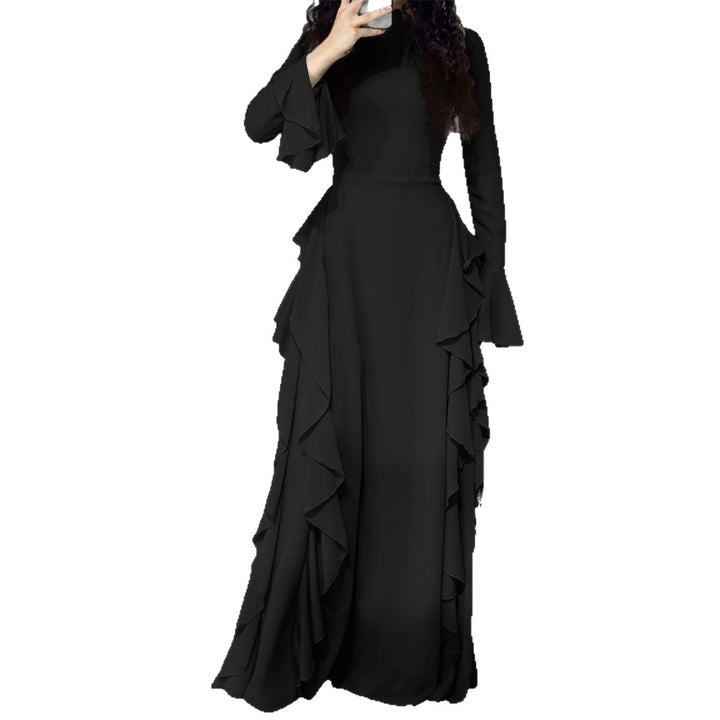 Damen nan Maxikleid mit Volantbesatz, taillierter Empire‑Silhouette und langen Glockenärmeln Drune