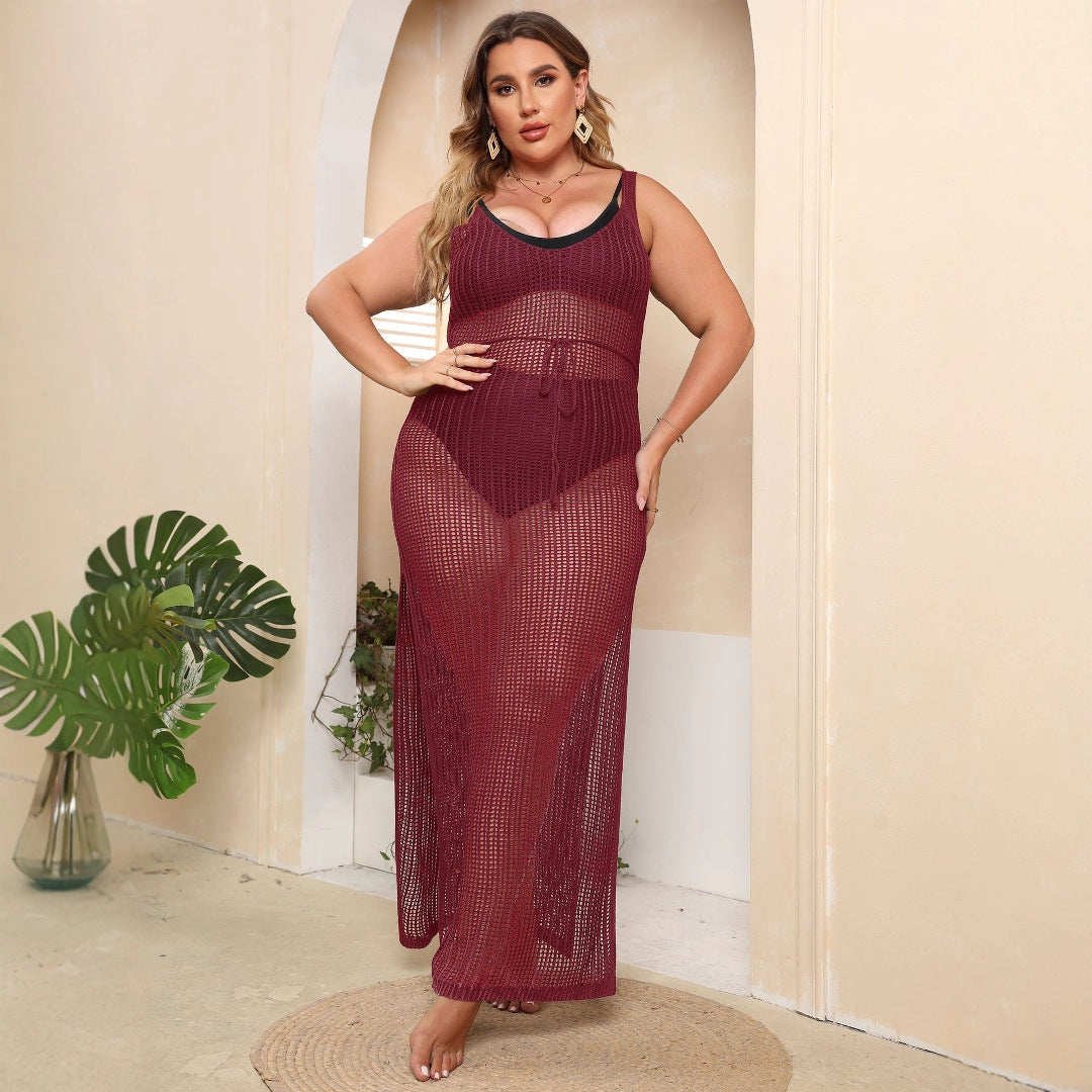 Damen transparentes Strandkleid mit seitlichen Schlitzen Drune