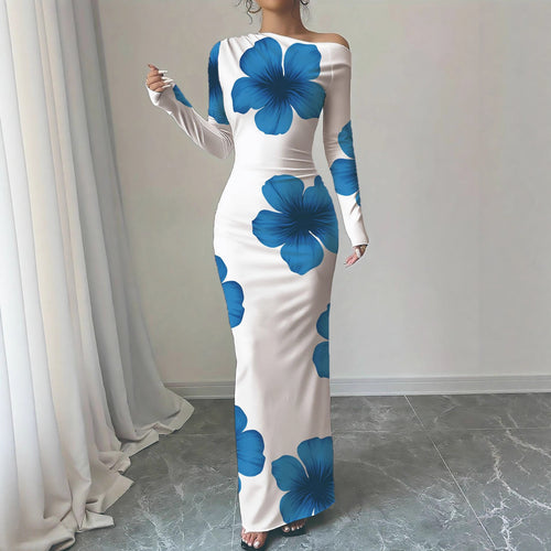 Damen elegantes Langarmkleid mit floralem Motiv Drune
