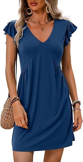 Damen V-Ausschnitt Sommerkleid mit Rüschenelementen Drune