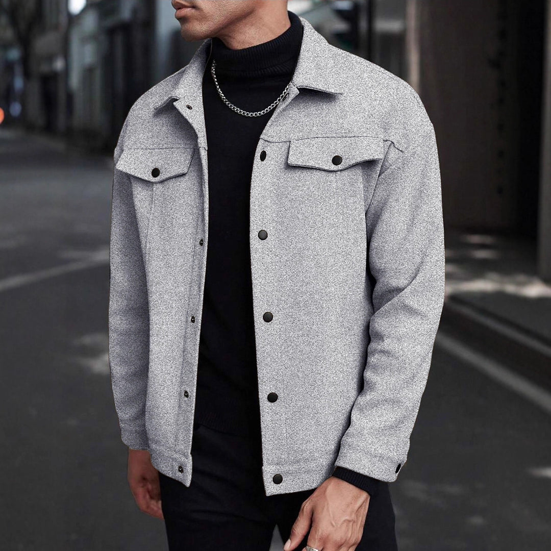 Herren Overshirt-Jacke im Trucker-Stil mit Wollmix-Optik und Druckknöpfen Drune