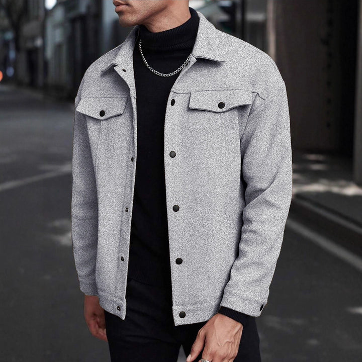 Herren Overshirt-Jacke im Trucker-Stil mit Wollmix-Optik und Druckknöpfen Drune