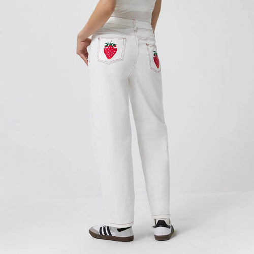 Damen elegante Jeans mit fruchtigen Stickereien Drune