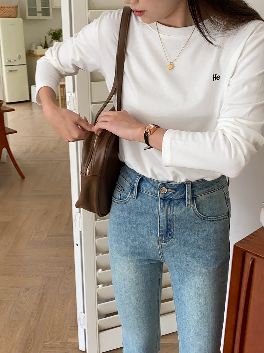 Damen lässiges Langarmshirt mit minimalistischen Details Drune