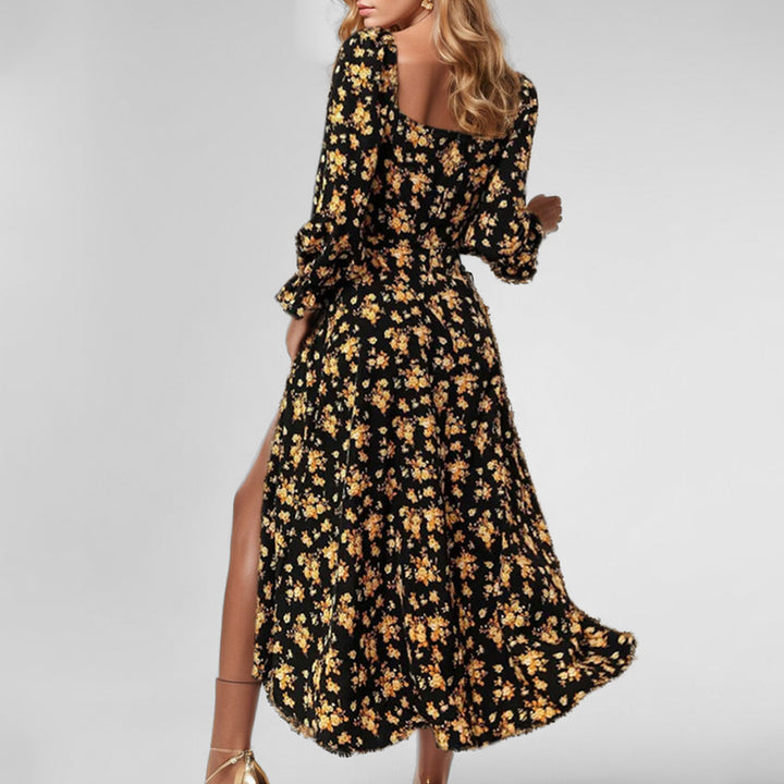 Damen Midi-Kleid mit verspieltem Blumendesign und hochgeschlitzt Drune