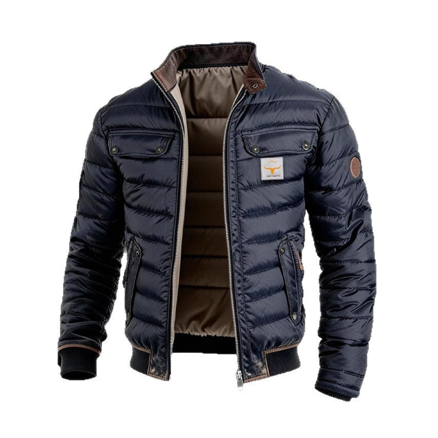 Herren gesteppte Jacke mit Stehkragen, gepolsterter thermischer Futter und Brusttaschen Drune