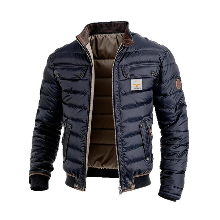 Herren gesteppte Jacke mit Stehkragen, gepolsterter thermischer Futter und Brusttaschen Drune