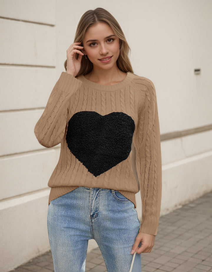Damen Strickpullover mit Herz-Applikation und luftiger Maschenstruktur Drune