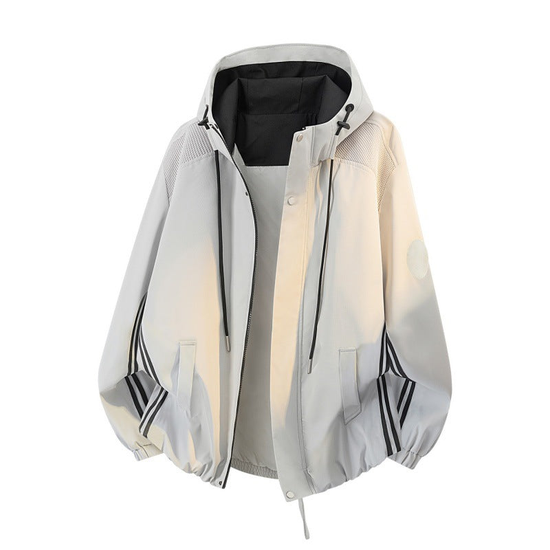 Herren Sportlich-urbane Oversize Windbreaker-Jacke mit Kapuze, reflektierenden Einsatzstreifen und elastischem Saum Drune