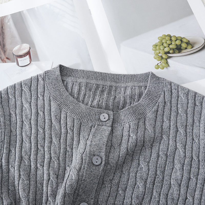 Damen Feiner Zopfmuster-Cardigan mit Rundhals und durchgehender Knopfleiste Drune