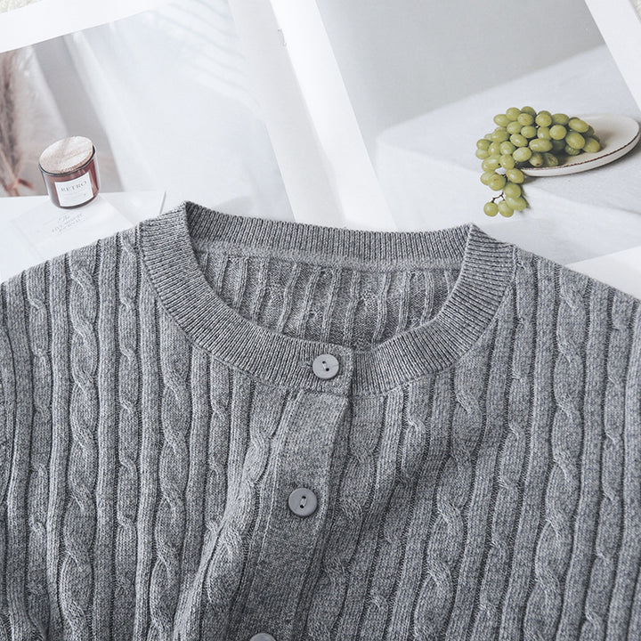 Damen Feiner Zopfmuster-Cardigan mit Rundhals und durchgehender Knopfleiste Drune