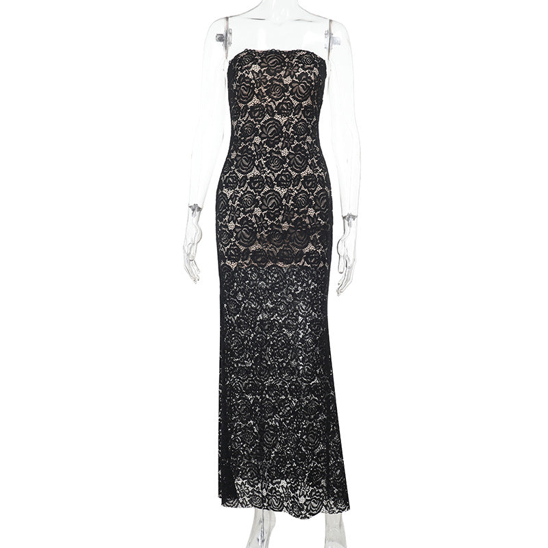 Damen elegantes Spitzen-Maxikleid im figurbetonten Schnitt Drune