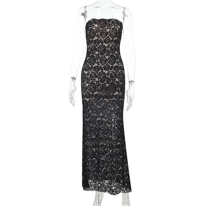Damen elegantes Spitzen-Maxikleid im figurbetonten Schnitt Drune