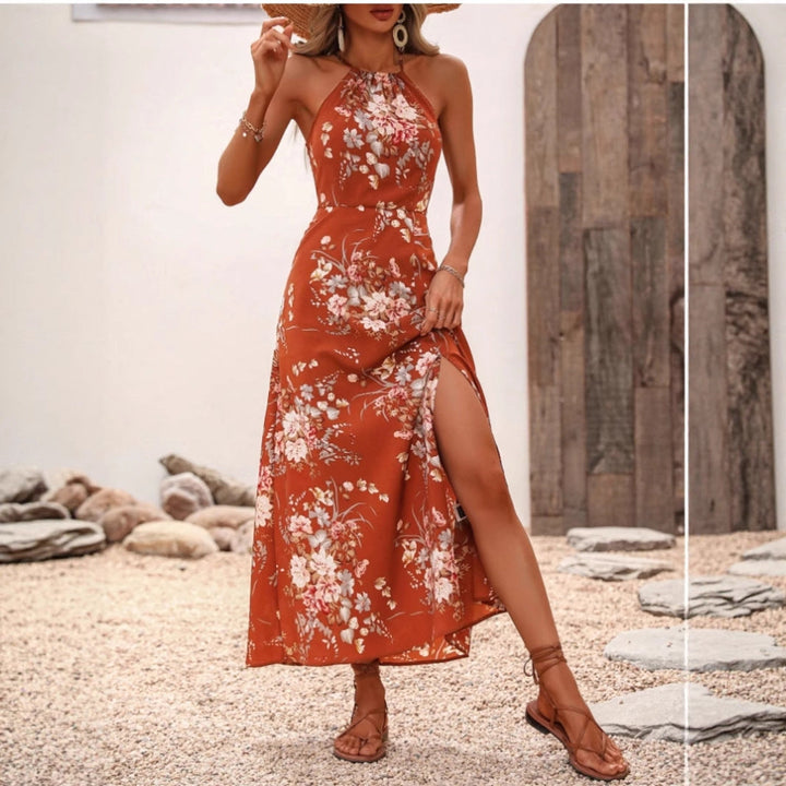 Damen Maxikleid mit elegantem Halter-Ausschnitt und floralem Design Drune