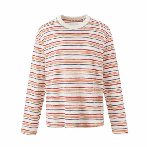 Damen Leichtes gestreiftes Langarm-Strickshirt mit Rundhalsausschnitt Drune