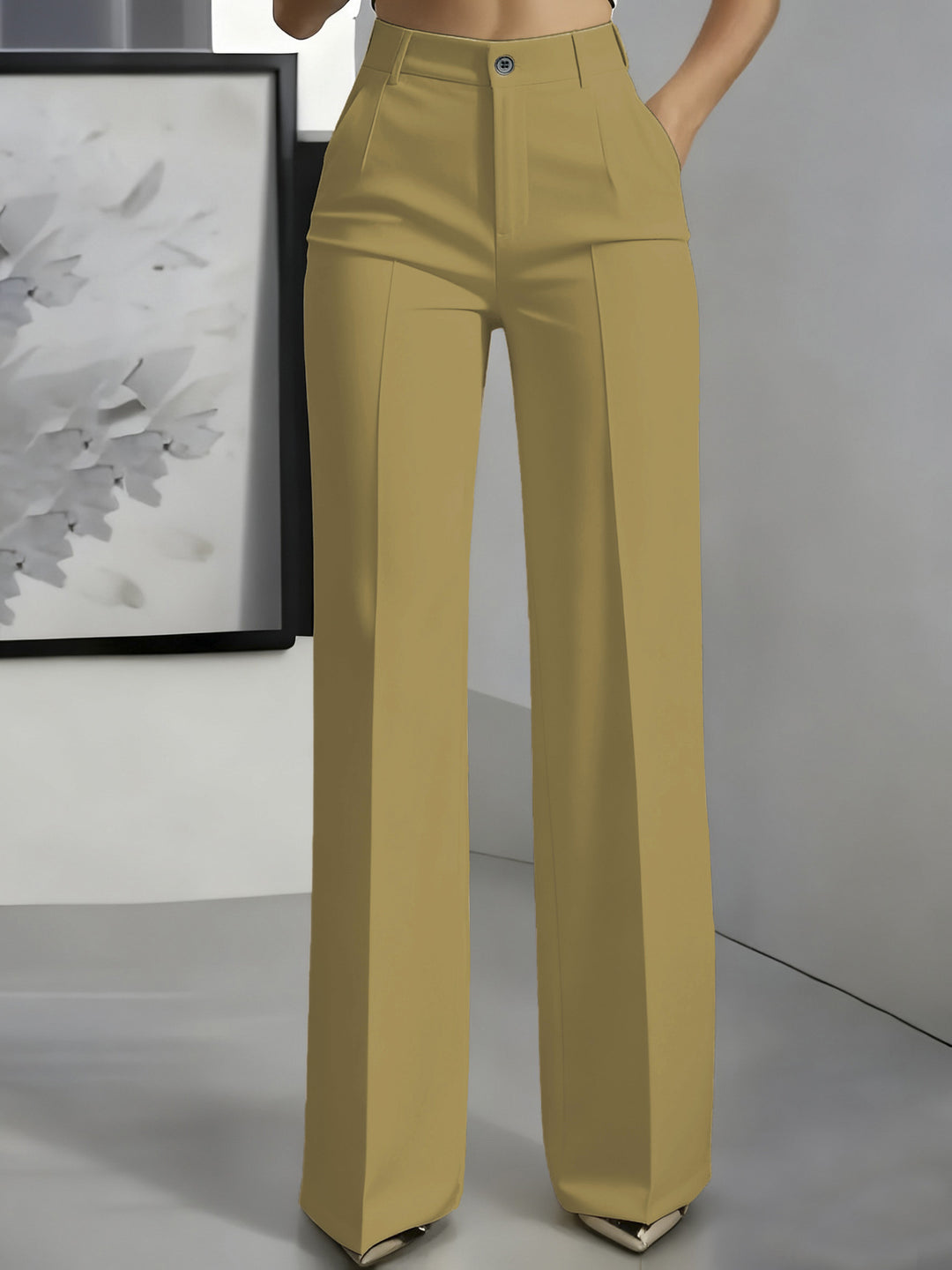 Damen Hochtaillierte Palazzo-Hose mit Bügelfalte und Eingrifftaschen Drune