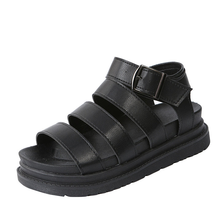 Damen  komfortable Gladiator‑Sandale mit extra gedämpftem Komfortfußbett, vier breiten Riemen und verstellbarer Metallschnalle Drune