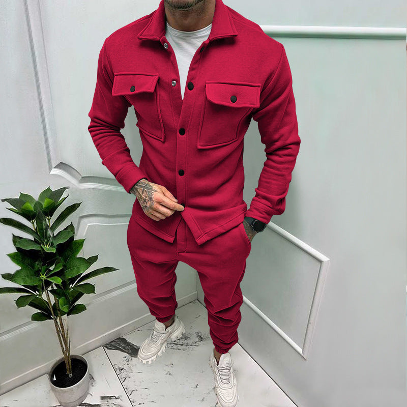 Herren nan Overshirt- und Jogginghose-Set mit aufgesetzten Klappentaschen, ergonomischem Schnitt und elastischem Bund Drune