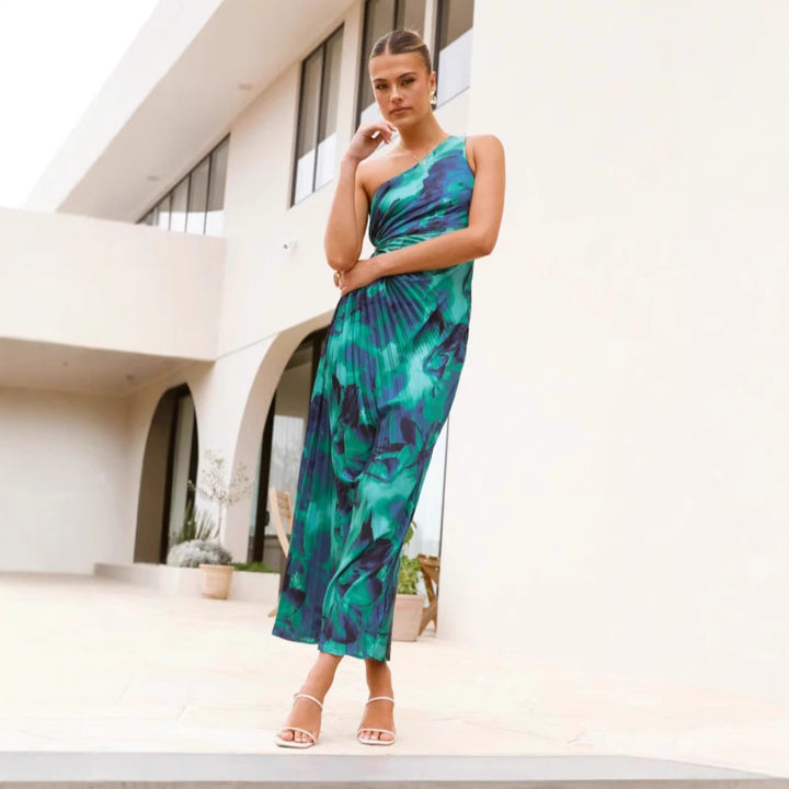 Damen Maxikleid mit asymmetrischem Schnitt und eleganten Falten Drune
