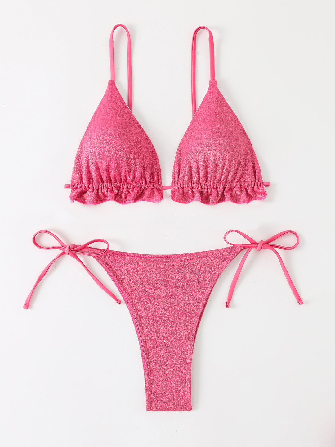 Damen Bikini-Set mit glitzernden Rüschendetails und verstellbaren Trägern Drune