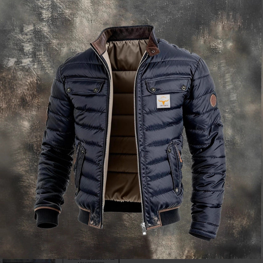 Herren gesteppte Jacke mit Stehkragen, gepolsterter thermischer Futter und Brusttaschen Drune