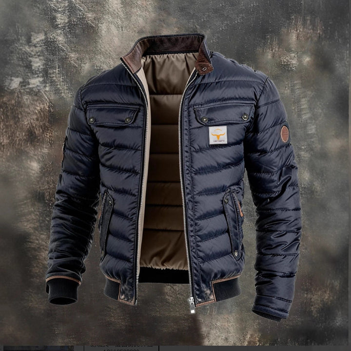 Herren gesteppte Jacke mit Stehkragen, gepolsterter thermischer Futter und Brusttaschen Drune
