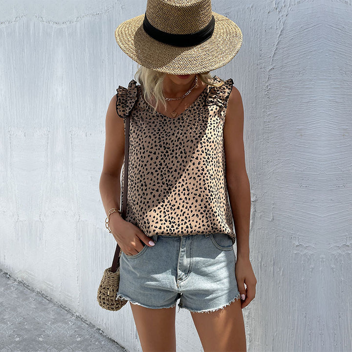 Damen top mit Rüschendetails und animalischem Muster Drune