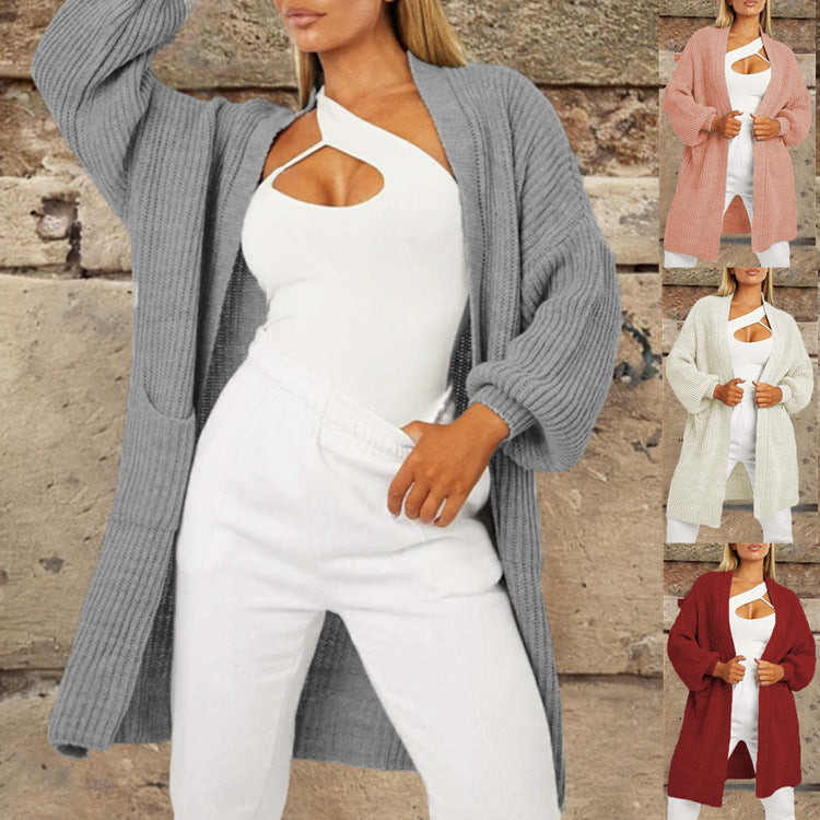 Damen Großer Strickcardigan mit voluminösen Ärmeln und offenen Taschen Drune