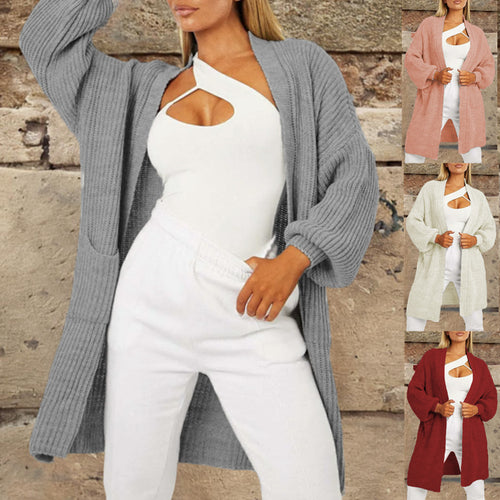 Damen Großer Strickcardigan mit voluminösen Ärmeln und offenen Taschen Drune