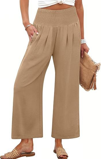 Damen Weite Culotte-Hose mit elastischem Bund und Falten Drune