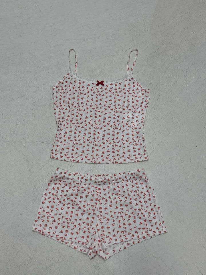 Damen Schlafanzug-Set aus atmungsaktivem Baumwollstoff mit zarten Herzmotiven Drune
