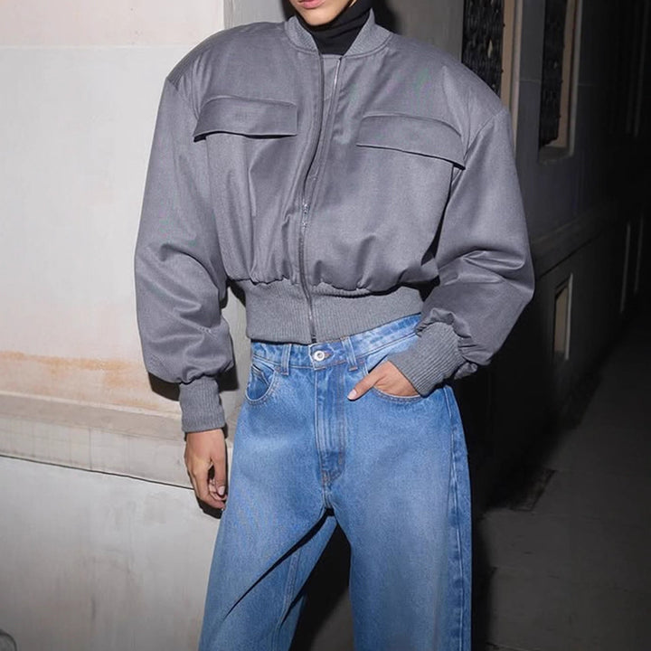 Damen lässige Übergangsjacke mit voluminösen Ärmeln und Druckknopfdetail Drune