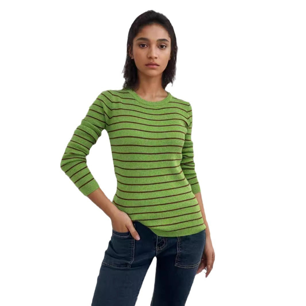 Damen Rippstrickpullover mit Streifenmuster und langen Ärmeln Drune