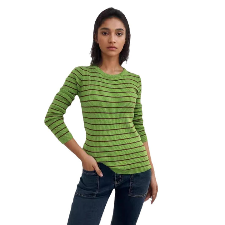 Damen Rippstrickpullover mit Streifenmuster und langen Ärmeln Drune